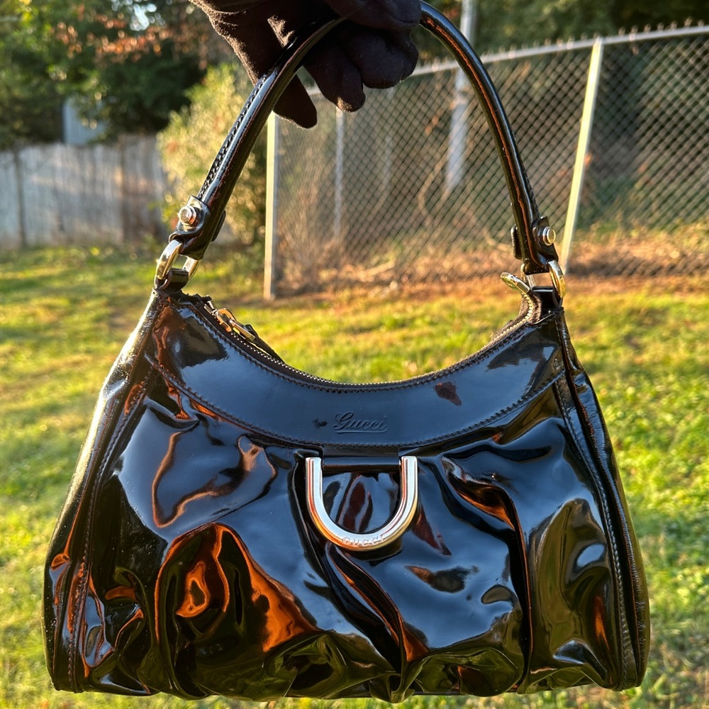 Gucci Hobo Shoulder Bag w/ COA Black Patent Abbey D-Ring w/Gold Hardware - Picture 2 of 13